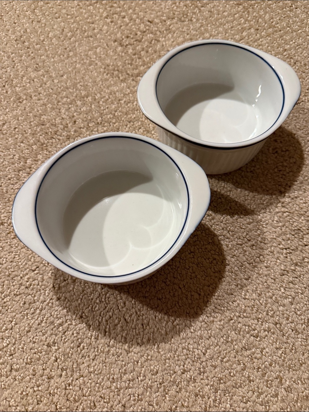Dansk White Ceramic Ramekin Pair with Blue Trim